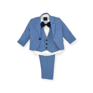 light blue suit Παιδικό κοστούμι για γάμο, γαλάζιο με γιλέκο ασορτί και παντελόνι. Ιδανικό για ειδικές περιστάσεις.